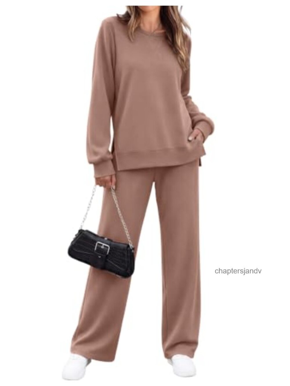 Ekouaer 2 Piece Lounge Set Women Long Sleeve Top Wide Leg Pants Casual Outfit